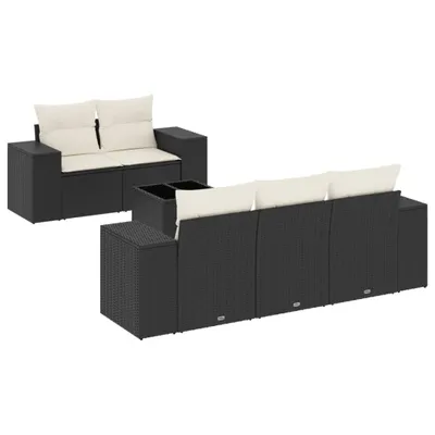 Produktbild von 6-tlg. Garten-Sofagarnitur mit Kissen Schwarz Poly Rattan