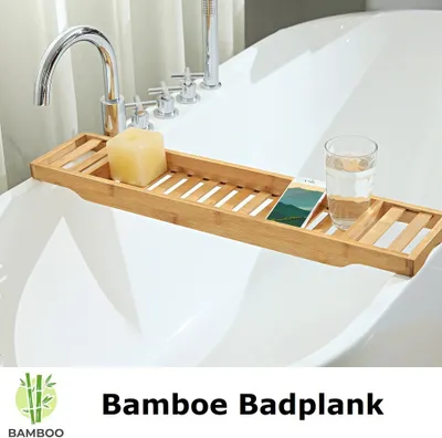 Produktbild von Decopatent® Badewannenablage für über die Badewanne - 70 cm lang - Bambusholz - Badewannenbrett - Badebrett - Badetablett - Einfacher Badetisch für das Bad