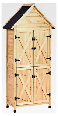 Produktbild von Gartenschrank aus Tannenholz in Naturfarbe mit Türen für den Garten