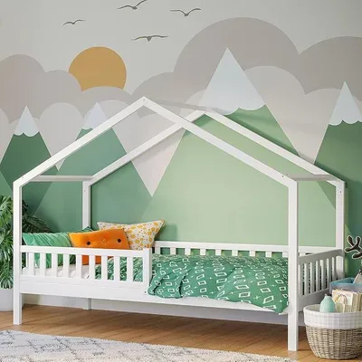 Imagen del producto de Cama infantil Vils, 90x200 cm, estructura de cama en blanco, madera maciza de pino