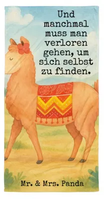Produktbild von Mr. & Mrs. Panda Strandtuch Alpaka Stolz Design - Weiß - Geschenk, Strandlaken, Großes Badehandtuch, Lama, Handtuch, Duschtuch
