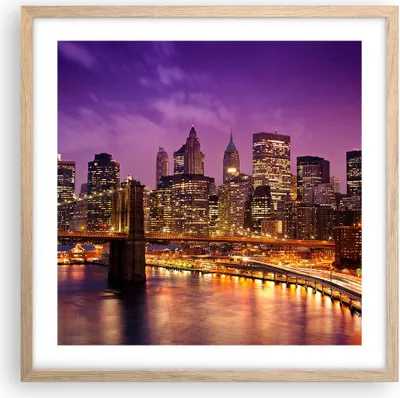 Produktbild von Gerahmtes Poster - Rahmen in heller Eiche - New york nacht brooklyn brücke - 50x50 cm - Wand Bild - Wanddeko - Wandbilder - Wandposter - Bilderrahmen - Bilder - Kunstdruck - Wandbild - P2NAC50x50-2660