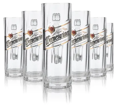 Produktbild von 6x Wernesgrüner Glas 0,3l Bierkrug Humpen Seidel Gläser Set Brauerei Pilsener