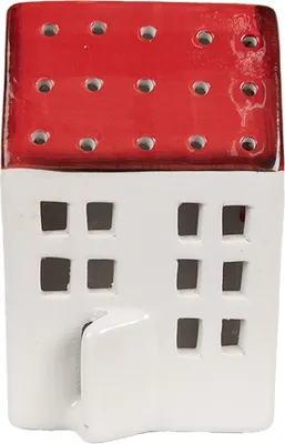 Produktbild von Clayre & Eef Dekorationsfigur Haus 8x7x12 cm Weiß Rot Kunststoff