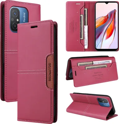 Produktbild von Handyhülle für Xiaomi Redmi 12C/Redmi 11A/Poco C55 Hülle, Leder Flip Wallet Kartenfach Stand Schutzhülle Rot