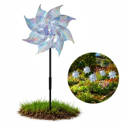 Produktbild von Vogelschreck Windrad 6er Set, reflektierende Vogelabwehr für Garten & Balkon, rotierender Vogelvertreiber für Balkon, Obstgarten & Terrasse
