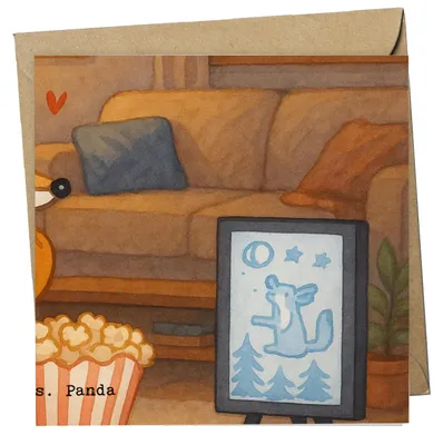Produktbild von Mr. & Mrs. Panda Deluxe Karte Fuchs Filme gucken Design - Weiß - Geschenk, TV, Kino, anlasskarte, Filmabend, Hobby, Klappkarte, doppelkarte, Fernsehen, faltkarte