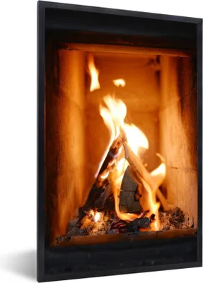 Produktbild von MuchoWow® Gerahmtes Poster Verbrennung von Holz in einem Kamin 60x90 cm - Poster mit Schwarzem Bilderrahmen Wandposter Rahmen Foto Bilder - Kunst