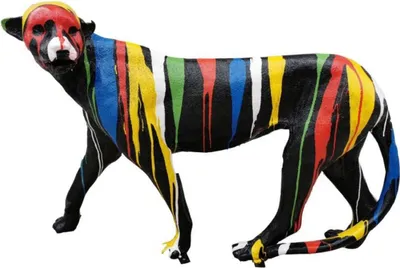 Produktbild von Casa Padrino Luxus Deko Skulptur Gepard Schwarz / Mehrfarbig H. 135 x H. 85 cm - Große Deko Figur - XXL Deko Skulptur - XXL Deko Figur - Wohnzimmer Deko - Garten Deko - Luxus Figuren