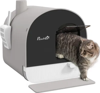 Produktbild von PawHut Katzentoilette Katzenklo mit Haube und Deckel Katzenstreu Matte Grau