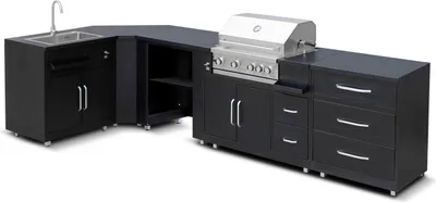Immagine prodotto di Cucina angolare da esterno a 5 pezzi con lavello e barbecue - Oviala Memphis