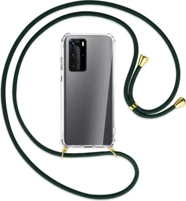 Produktbild von Handykette Backcover-Schutzhülle mit Band (Metall goldfarben) für Huawei P40 - dunkelgrün
