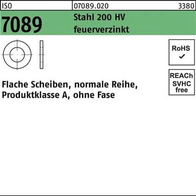 Produktbild von Unterlegscheibe ISO 7089 o.Fase 14 Stahl 200 HV feuerverzinkt