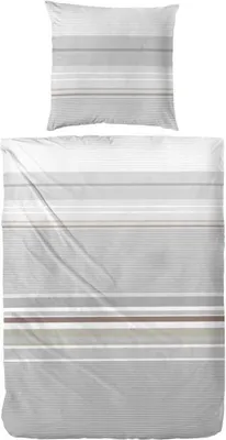 Produktbild von Hahn Satin Bettwäsche Grau Weiß Gestreift, 155x220 cm + 80x80 cm