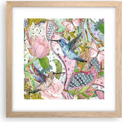 Produktbild von Gerahmtes Poster - Rahmen in heller Eiche - Vogel Schmetterling Blume - 30x30 cm - Wand Bild - Wanddeko - Wandbilder - Wandposter - Bilderrahmen - Bilder - Kunstdruck - Wandbild - P2NAC30x30-4065