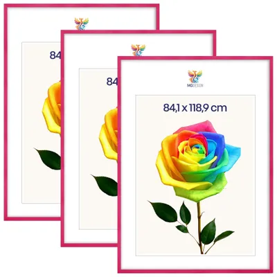Produktbild von MG Design 3er Set Bilderrahmen Rosa A0 84,1x118,9 cm - Posterrahmen Echtholz mit Acrylglas, verstärkte Wandaufhängung, hoch/quer