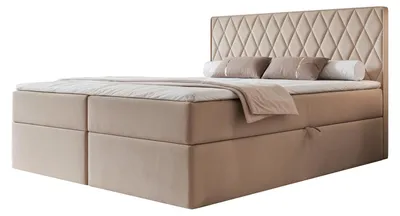 Produktbild von Boxspringbett PONTI 160x200 Rautensteppung Bettkasten Bonellmatratze Samt Beige