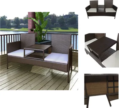 Produktbild von vidaXL Gartensofa 2-Sitzer mit Teetisch Poly Rattan Braun -  Gartenbänke