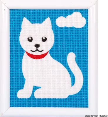 Produktbild von Auslaufmodell Vervaco Stickpackung "Weiße Katze", Stickbild vorgezeichnet