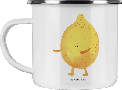 Produktbild von Mr. & Mrs. Panda Haferl Beste Freunde Zitrone - Weiß - Geschenk, Teetasse, Lustige Sprüche, Emaille Tasse, Teebecher, becher, Pott, Fehlende Keywords