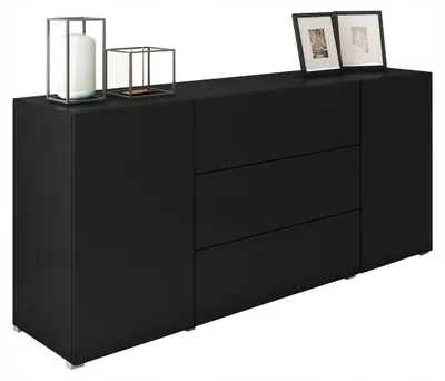 Obrázok produktu pre Komoda Berlin 150 cm čierna mat moderná 3 zásuvky + 2 skrinky