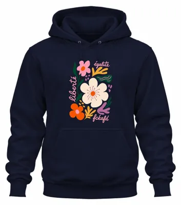 Productafbeelding van Liberté Égalité Fckafd Blumen Statement, bloemenprint, ironische opdruk, hoodie, marineblauw, maat M