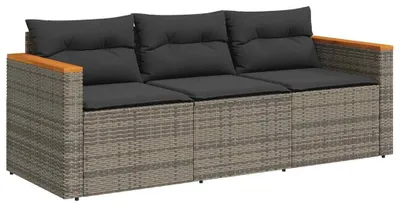 Produktbild von vidaXL Gartensofa mit Kissen 3-Sitzer Grau Poly Rattan
