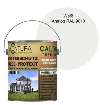 Produktbild von Contura 2,5Liter Wetterschutzfarbe Holz Dauerschutzfarbe Deckend Buntlack Holzfarbe Holzlasur Seidenmatt - Weiß - RAL 9010 Analog