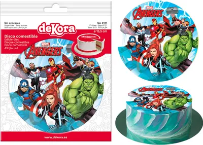 Produktbild von Dekora Tortenaufleger Fondantpapier Avengers Marvel 15,5cm, Glutenfrei, Laktosefrei, Vegetarisch, Ohne Milchproteine, E171-frei, Ohne Zuckerzusatz, 3 Monate haltbar
