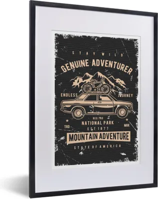 Produktbild von MuchoWow® MuchoWow® Gerahmtes Poster Mancave - Auto - Fahrrad - Retro 30x40 cm - Poster mit zchwarzem Bilderrahmen - Wandposter Schlafzimmer