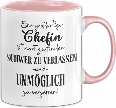 Produktbild von Chefin Abschied Geschenk Tasse Abschiedsgeschenk für Chefin Hart Zu Finden Schwer Zu Verlassen (Rosa)