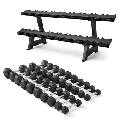 Image de Ensemble d'haltères PH Fitness Hexa 2-20 kg avec support – Haltères hexagonaux de 220 kg par paliers de 2 kg, haltères en caoutchouc antidérapants pour salle de sport à domicile et studio de coaching personnel