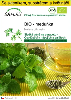 Obrázek produktu pro SAFLAX Kultivační sada - BIO - meduňka - Melissa officinalis - 1000 Semena - S mini skleníkem, pěstebním substrátem a 2 květináči