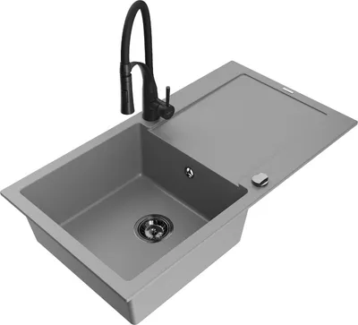 Produktbild von Mexen Leo 1 Becken-Granitspüle mit Abtropffläche und Mischbatterie Aster, Grau - 6501-71-73450-70-B