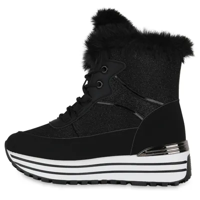 Produktbild von VAN HILL Damen Warm Gefütterte Sneakerstiefel Sneaker Kunstfell Schuhe 841426, Farbe: Schwarz, Größe: 39