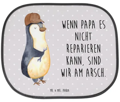 Produktbild von Mr. & Mrs. Panda Hitzeschutz Auto Wenn Papa es nicht reparieren kann, sind wir am Arsch - Grau Pastell - Geschenk, autofenster uv schutz, Vatertag, Sonnenblende, Pinguin
