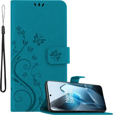 Produktbild von Cadorabo Hülle für OnePlus 13 Hülle in FLORAL BLAU Schutzhülle im Blumen Design mit Magnetverschluss, Standfunktion und Kartenfächern Book Case Cover