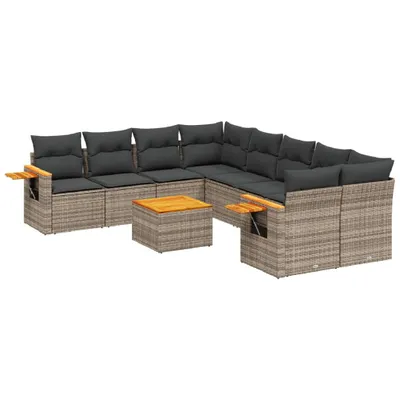 Produktbild von 9-tlg. Garten-Sofagarnitur mit Kissen Grau Poly Rattan