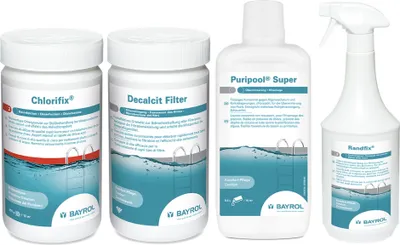 Produktbild von Bayrol Poolmax PRO Pool-Überwinterungsset mit Puripool 1L, Chlorifix 1kg, Decalcit 1kg, Randfix 1L