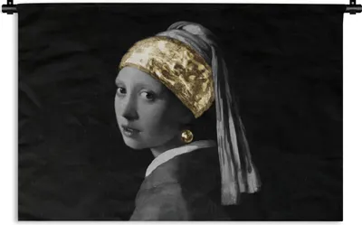 Produktbild von MuchoWow® Wandteppich Wandbehang Mädchen mit einem Perlenohrring - Vermeer - Gold 120x80 cm Tapisserie Dekoration Wandtuch - Wanddekorationen - Wandtücher