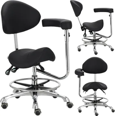 Image de Tabouret cosmétique de coiffeur selle avec dossier et accoudoir chaise haute SPA mobile