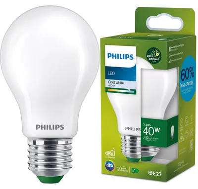 Zdjęcie produktu dla Philips Żarówka żarnikowa matowa 40 W A60 E27, 2,3 W, 40 W, E27, 485 lm, 50000 h, Zimne białe
