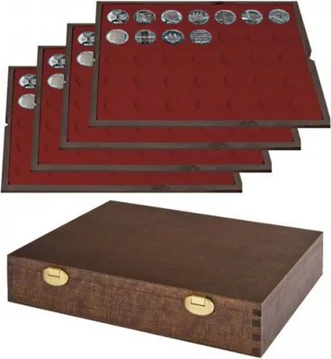 Produktbild von Lindner S2494-7 Echtholzkassette mit 4 Tableaus für 140 Münzen mit Ø 32,5 mm, z.B. für deutsche 20 Euro- bzw. 10 Euro-Silbermünzen - SONDEREDITION