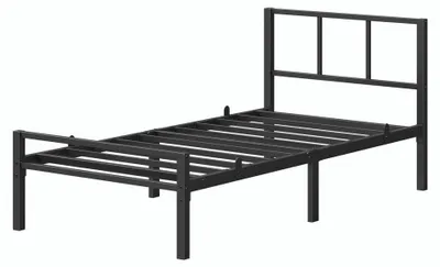 Productafbeelding van Metaalbed 90 x 200 cm met hoofdeinde en lattenbodem | Zwart | 90x200x87 cm
