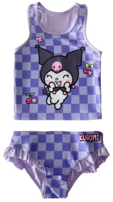 Produktbild von Hello Kitty Kuromi Tankini Badeanzug mit Rüschen für Mädchen - Kinder Zweiteiler Schwimmanzug Lila 110-116