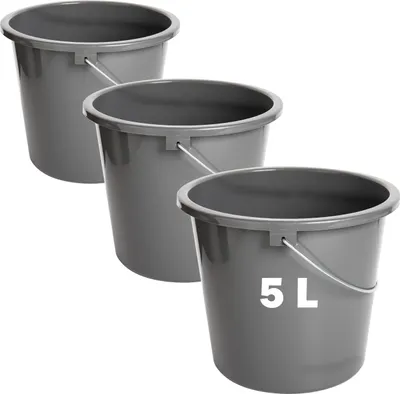 Produktbild von Haushaltseimer 3er Set grau, 5L, mit Metallgriff & Messskala, vielseitig nutzbar
