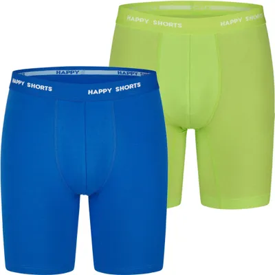 Produktbild von 2 Happy Shorts Jersey Trunk Lang Herren Boxershort Pant Neon Lime Blau