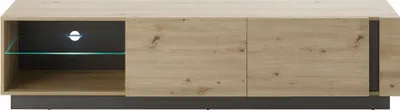 Produktbild von Großes TV-Lowboard mit Beleuchtung CARDIFF-61 in Eiche Artisan Nb. mit Absetzungen in Graphit grau, B/H/T: ca. 188/46/40 cm