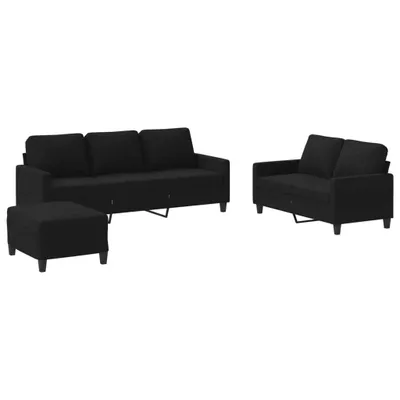 Produktbild von vidaXL 3-tlg. Sofagarnitur mit Kissen Schwarz Stoff