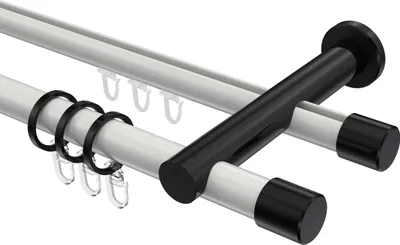 Produktbild von Interdeco Rundrohr-Innenlaufstange / Gardinenstange (Kombination) Weiß / Schwarz, Typ Platon Santo (Kappe), 20 mm Ø 2-läufig, 420 cm
